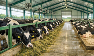 Cow eating a handful of hydroponic fodder